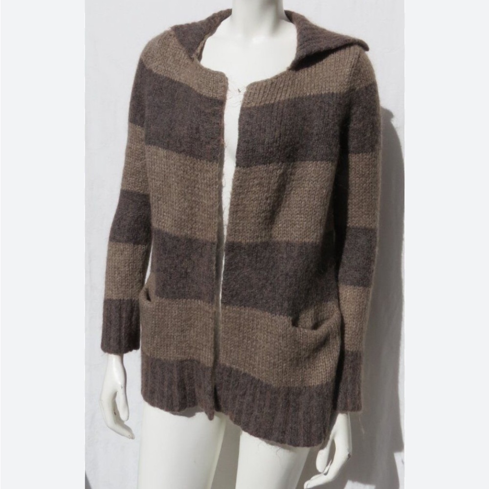 LOFT Mohair Brown Wide Stripe Open Cardigan Sweater XS - Picture 5 of 13